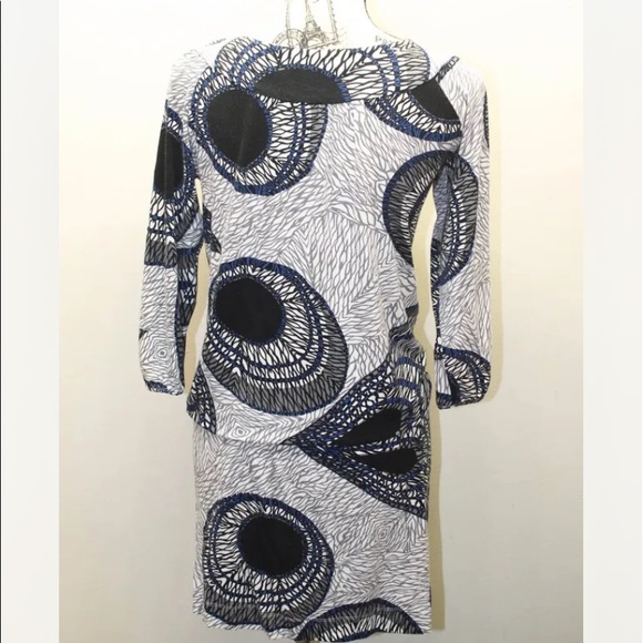 BCBG Max Azria Women Shirt Dress Long Sleeve Graphic Print White Blue Fitted XS - Picture 7 of 12